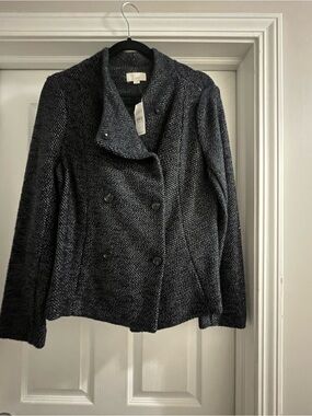 Loft - Women's Double-Breasted Navy Tweed Sweater Jacket
